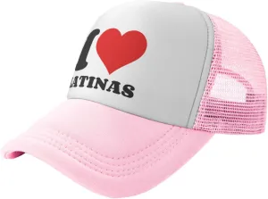 I Heart Latinas I Love Latinas Trucker Hat Mesh Baseball Cap Men Ponytail Hat Women Dad Hat Adjustable Sun Hat Black