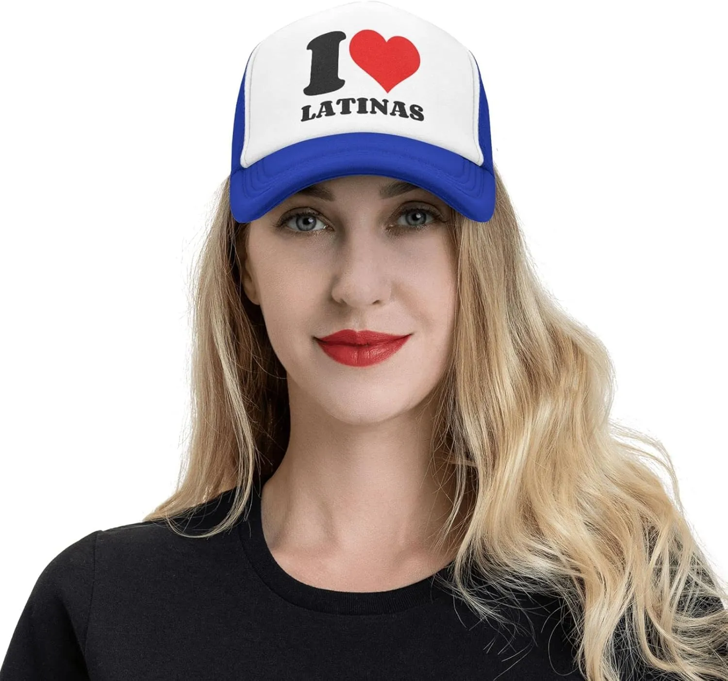 I Heart Latinas I Love Latinas Trucker Hat Mesh Baseball Cap Men Ponytail Hat Women Dad Hat Adjustable Sun Hat Black