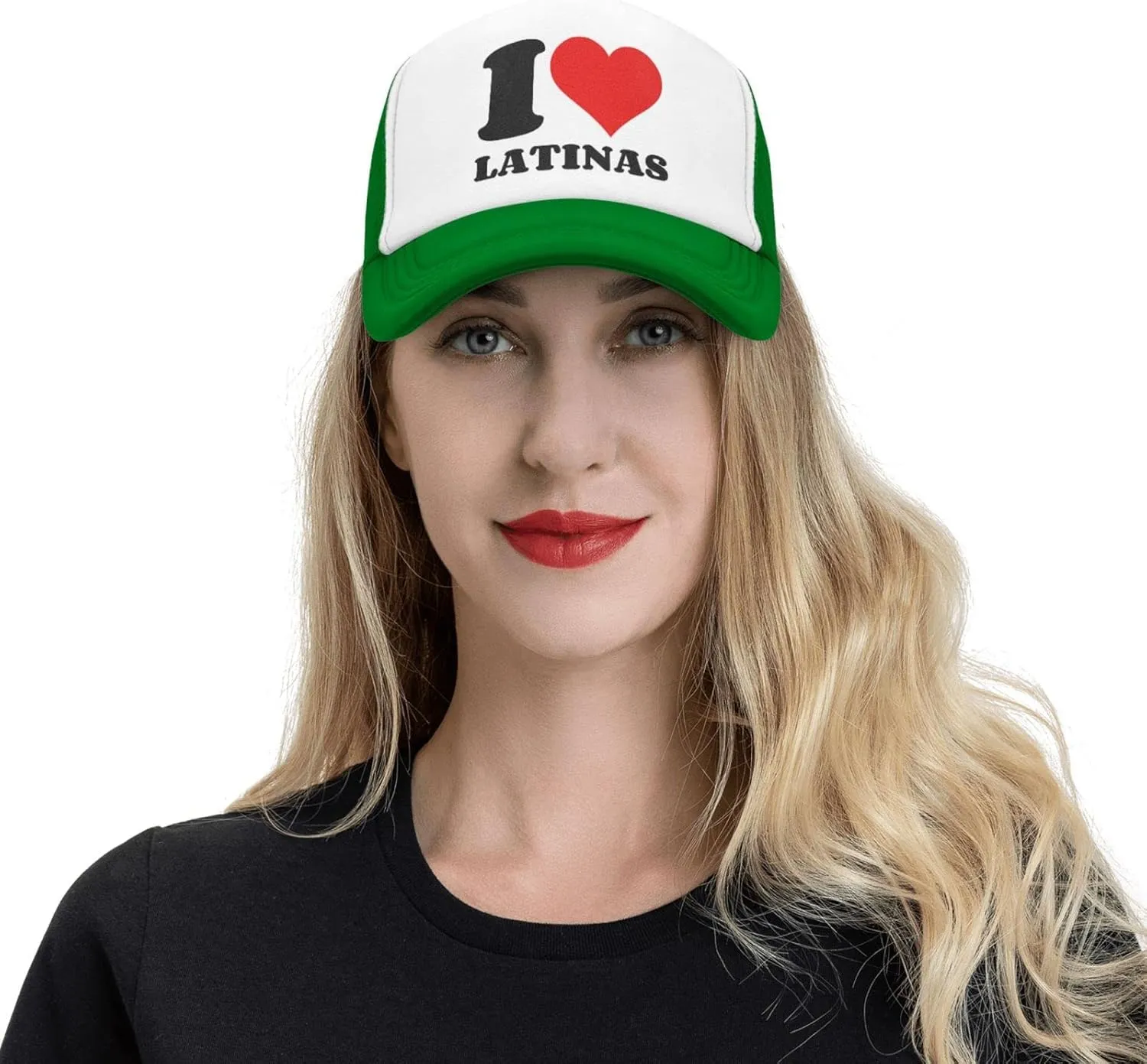 I Heart Latinas I Love Latinas Trucker Hat Mesh Baseball Cap Men Ponytail Hat Women Dad Hat Adjustable Sun Hat Black