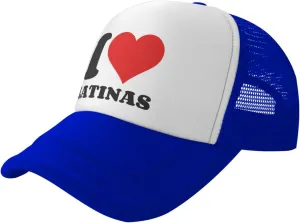 I Heart Latinas I Love Latinas Trucker Hat Mesh Baseball Cap Men Ponytail Hat Women Dad Hat Adjustable Sun Hat Black