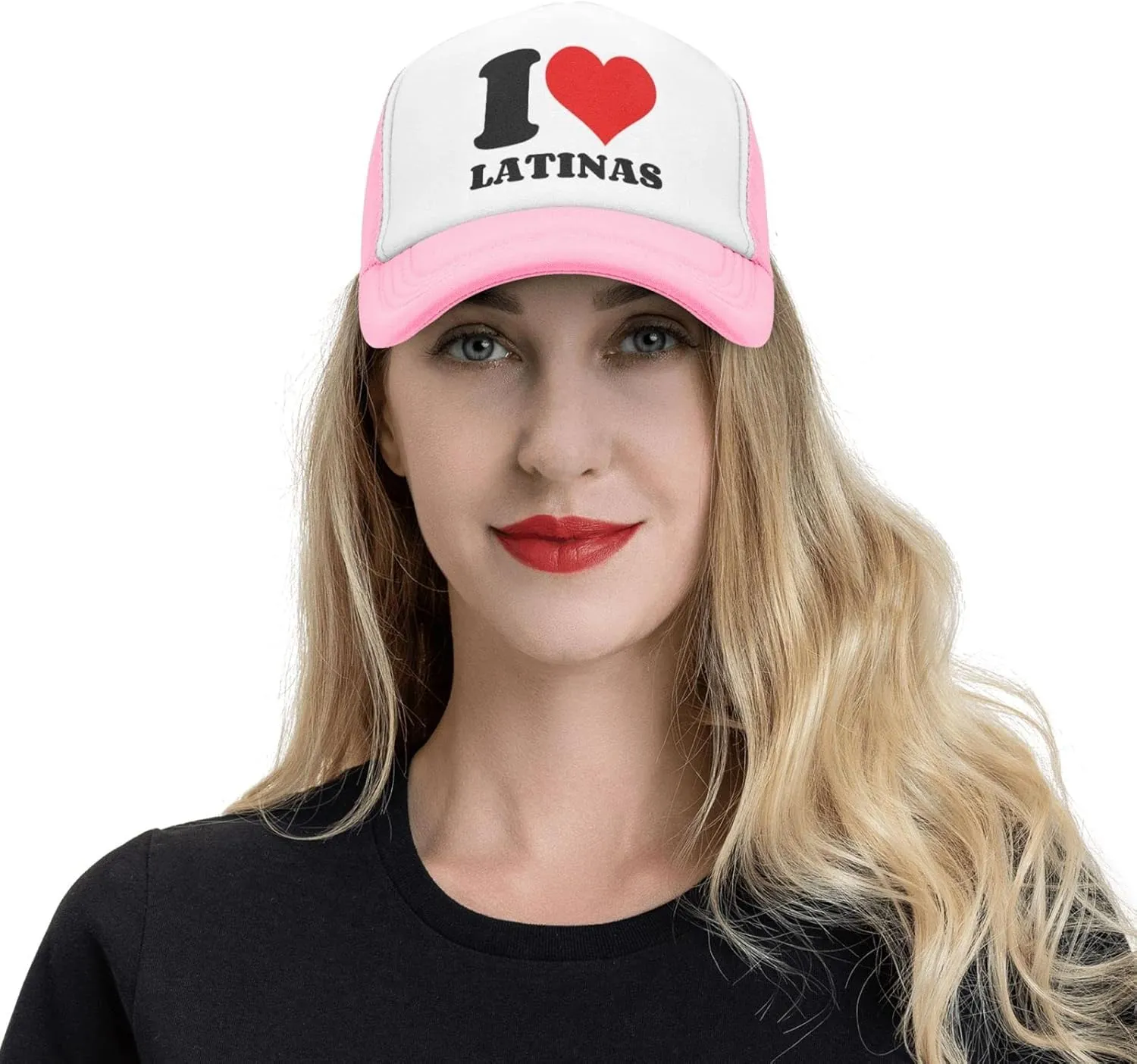I Heart Latinas I Love Latinas Trucker Hat Mesh Baseball Cap Men Ponytail Hat Women Dad Hat Adjustable Sun Hat Black