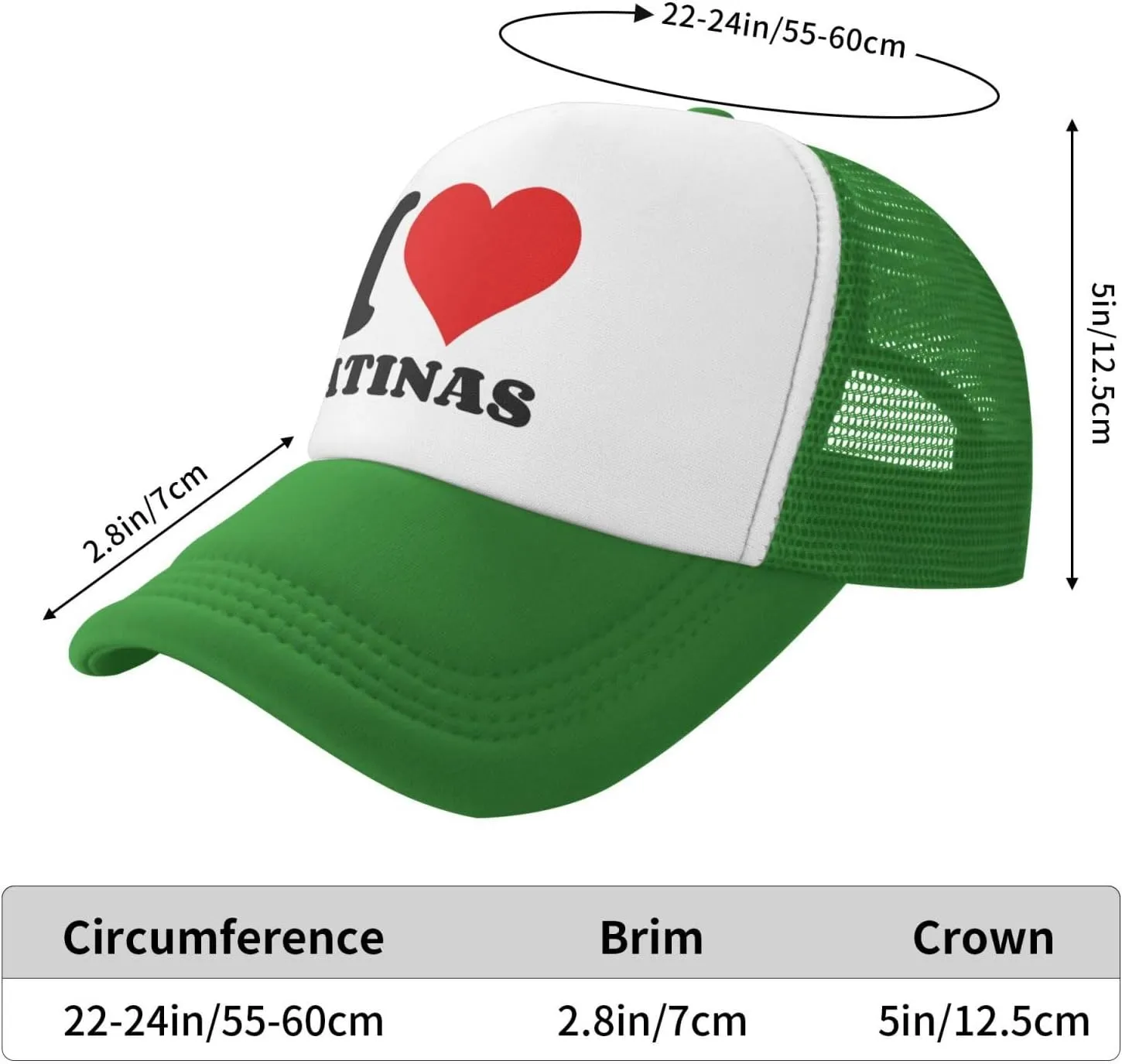 I Heart Latinas I Love Latinas Trucker Hat Mesh Baseball Cap Men Ponytail Hat Women Dad Hat Adjustable Sun Hat Black