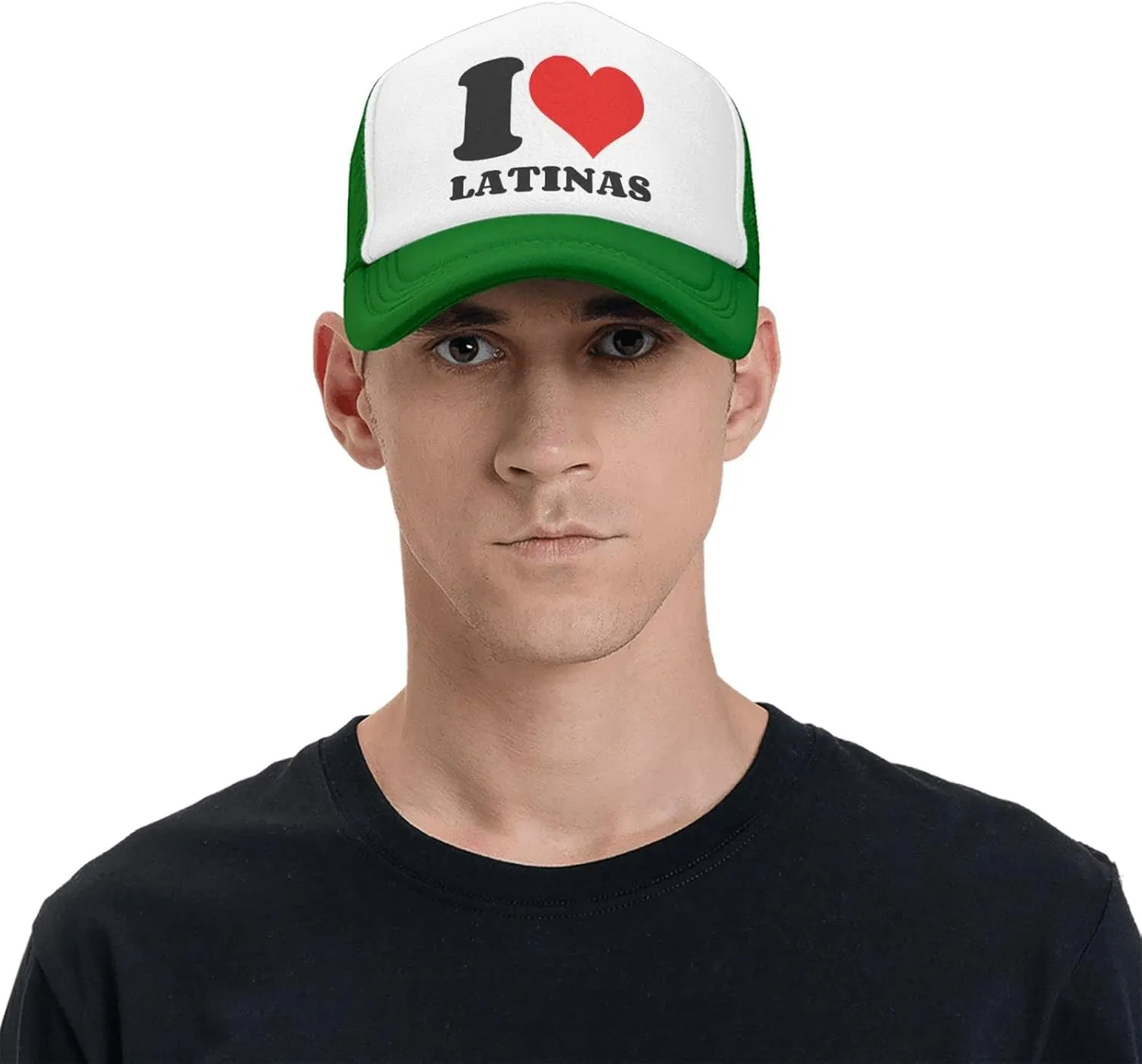I Heart Latinas I Love Latinas Trucker Hat Mesh Baseball Cap Men Ponytail Hat Women Dad Hat Adjustable Sun Hat Black
