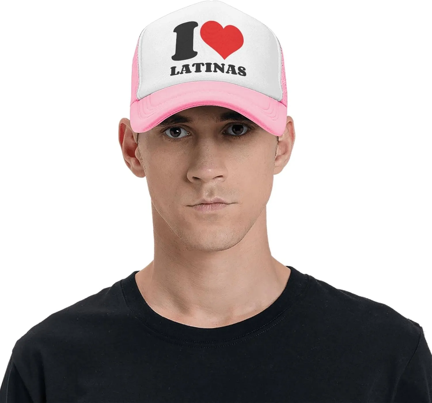 I Heart Latinas I Love Latinas Trucker Hat Mesh Baseball Cap Men Ponytail Hat Women Dad Hat Adjustable Sun Hat Black