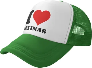 I Heart Latinas I Love Latinas Trucker Hat Mesh Baseball Cap Men Ponytail Hat Women Dad Hat Adjustable Sun Hat Black