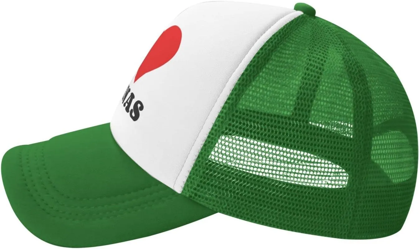 I Heart Latinas I Love Latinas Trucker Hat Mesh Baseball Cap Men Ponytail Hat Women Dad Hat Adjustable Sun Hat Black