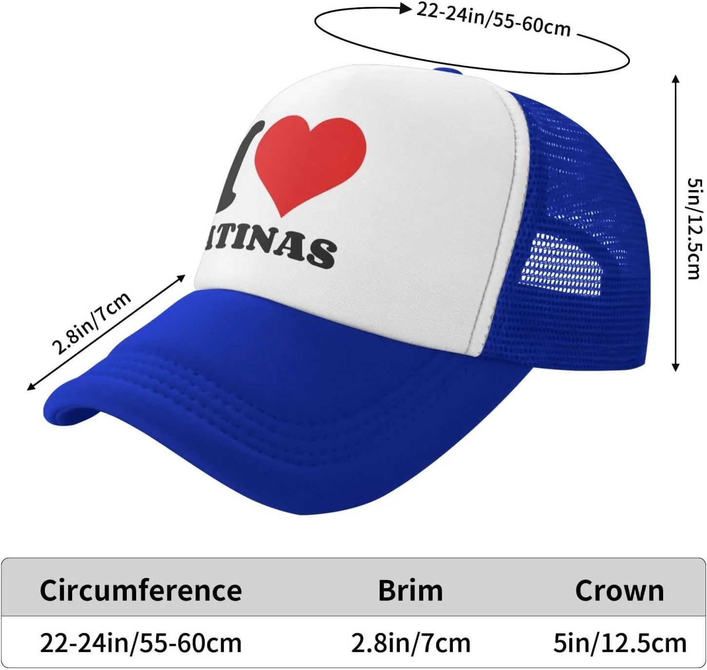 I Heart Latinas I Love Latinas Trucker Hat Mesh Baseball Cap Men Ponytail Hat Women Dad Hat Adjustable Sun Hat Black