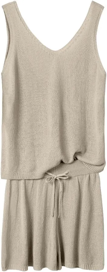 Imily Bela Women's Summer Lounge Sets Knit 2 Piece Outfits Vacation Beach Tank Tops and Shorts Loungewear Pajama Set