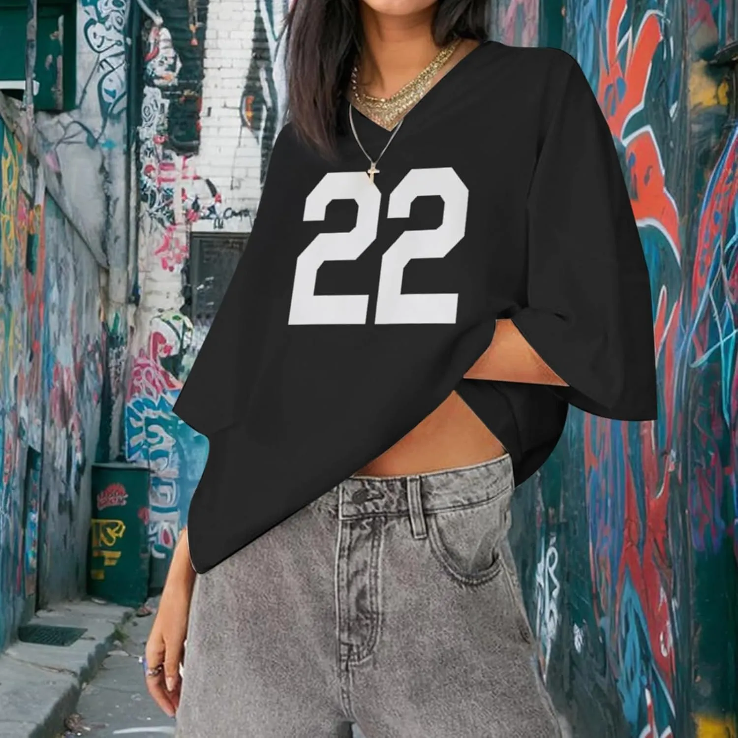 Jersey Shirts Oversized Graphic Tees Y2k for Women Number V Neck Baggy T Shirts Grunge Coquette Clothes Streetwear
