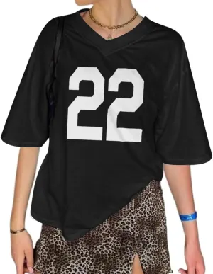 Jersey Shirts Oversized Graphic Tees Y2k for Women Number V Neck Baggy T Shirts Grunge Coquette Clothes Streetwear