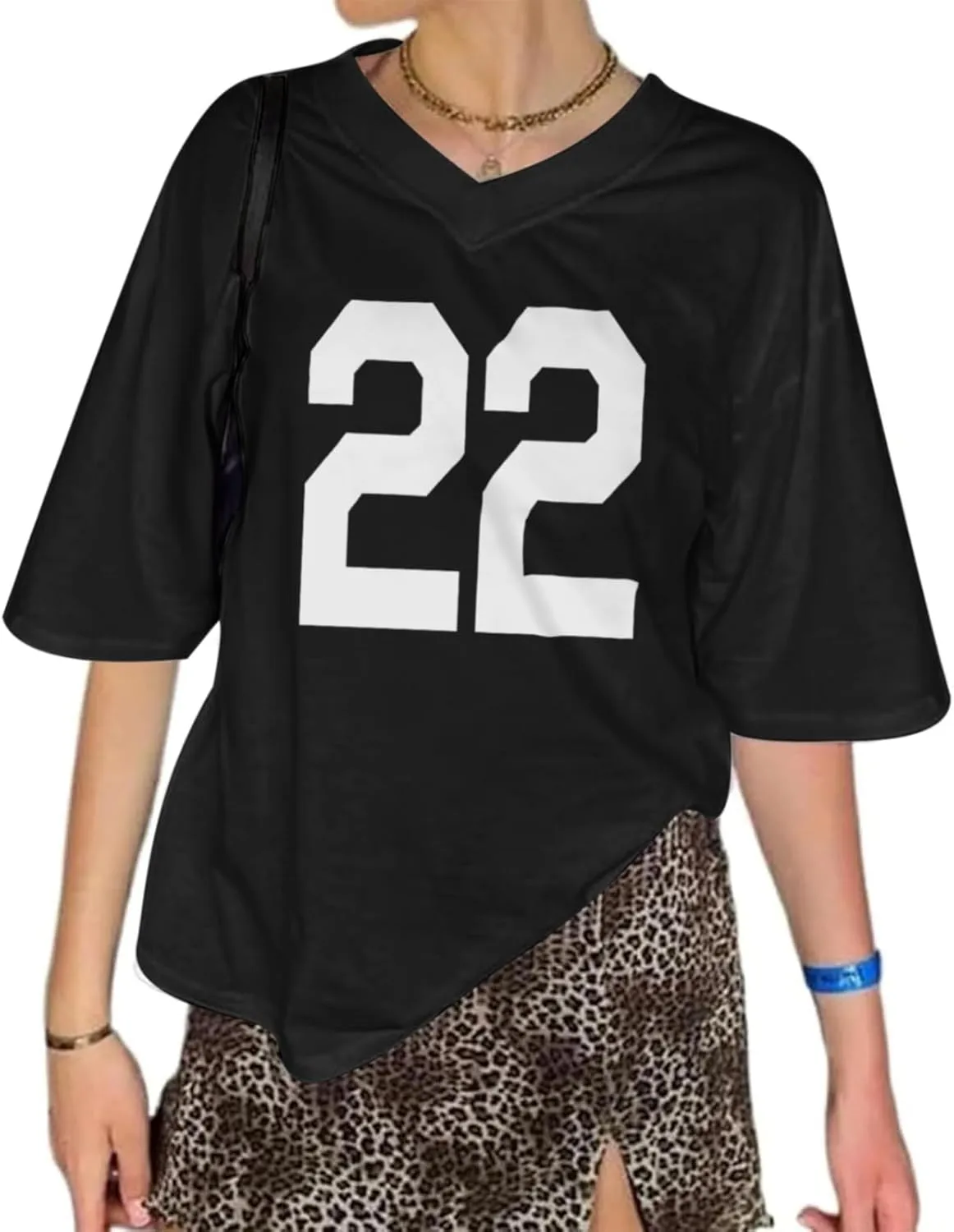 Jersey Shirts Oversized Graphic Tees Y2k for Women Number V Neck Baggy T Shirts Grunge Coquette Clothes Streetwear