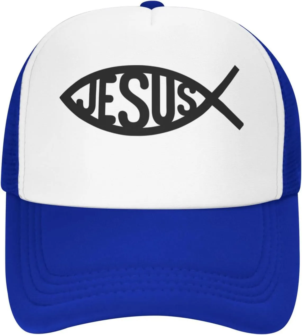 Jesus Fish Mesh Trucker Hat Men Baseball Cap Men Ponytail Hat Women Dad Hat Adjustable Sun Hat Black