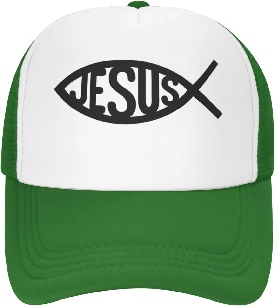 Jesus Fish Mesh Trucker Hat Men Baseball Cap Men Ponytail Hat Women Dad Hat Adjustable Sun Hat Black