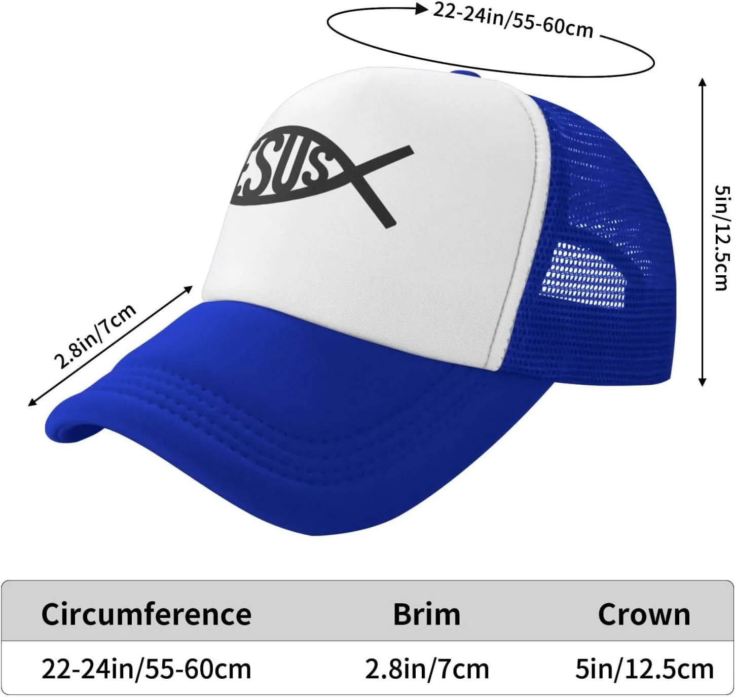 Jesus Fish Mesh Trucker Hat Men Baseball Cap Men Ponytail Hat Women Dad Hat Adjustable Sun Hat Black