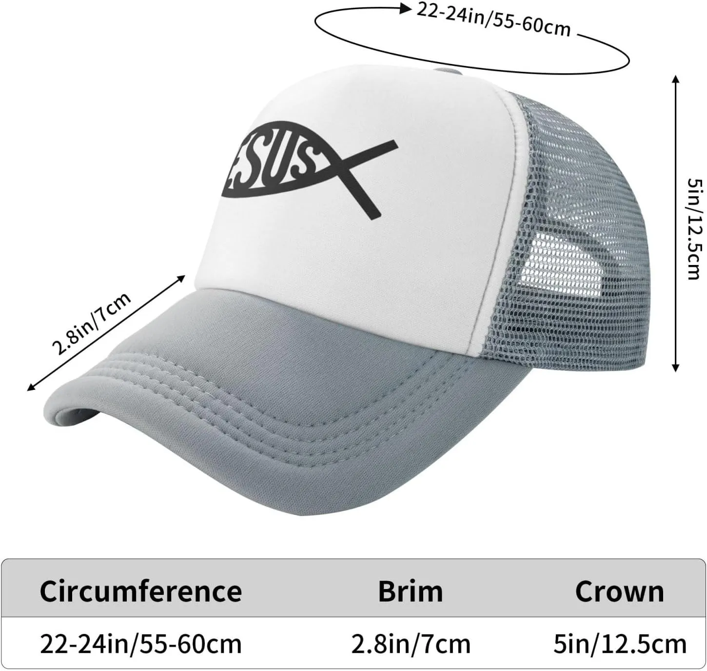 Jesus Fish Mesh Trucker Hat Men Baseball Cap Men Ponytail Hat Women Dad Hat Adjustable Sun Hat Black