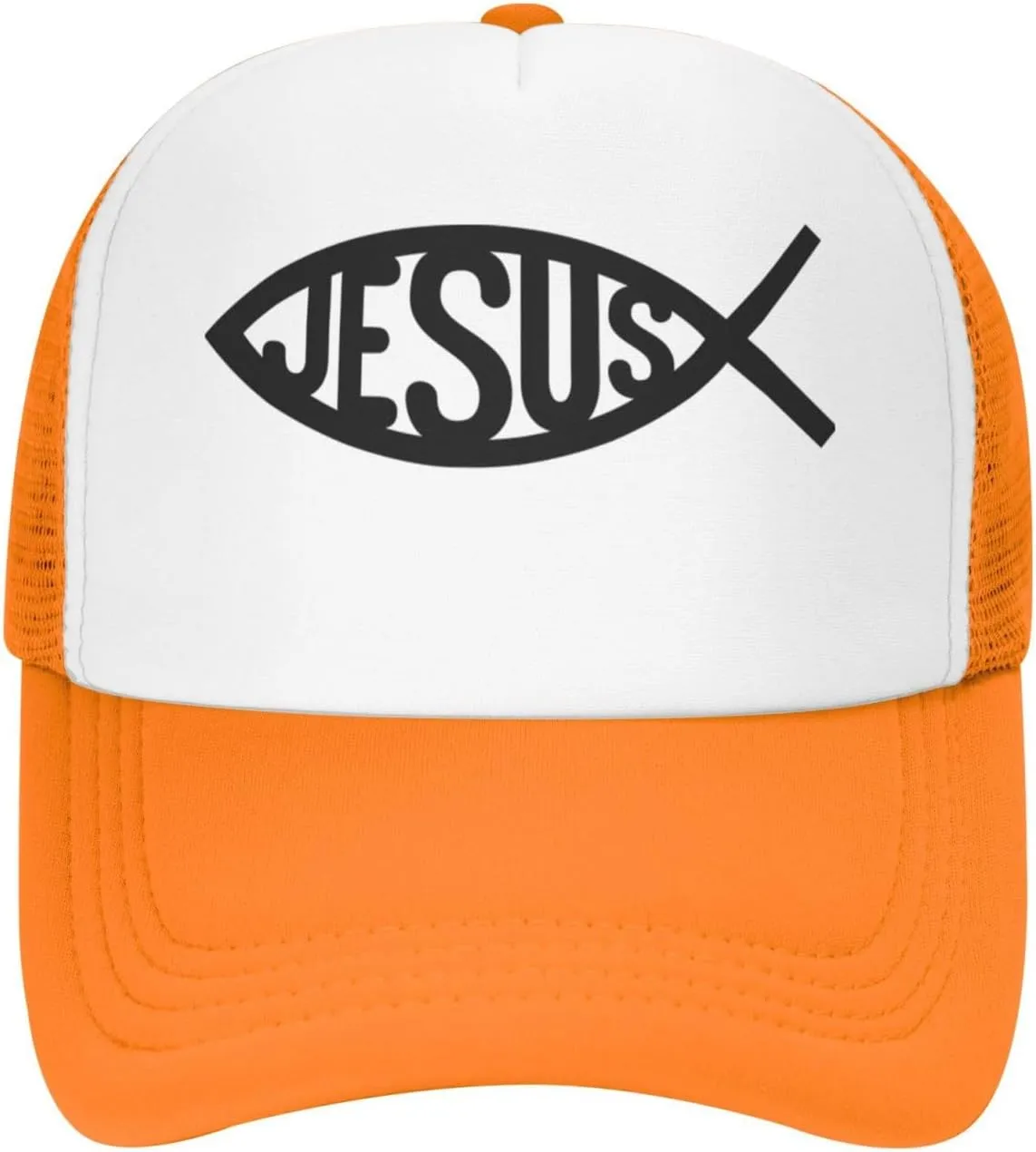 Jesus Fish Mesh Trucker Hat Men Baseball Cap Men Ponytail Hat Women Dad Hat Adjustable Sun Hat Black