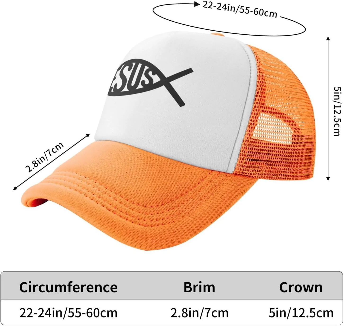 Jesus Fish Mesh Trucker Hat Men Baseball Cap Men Ponytail Hat Women Dad Hat Adjustable Sun Hat Black