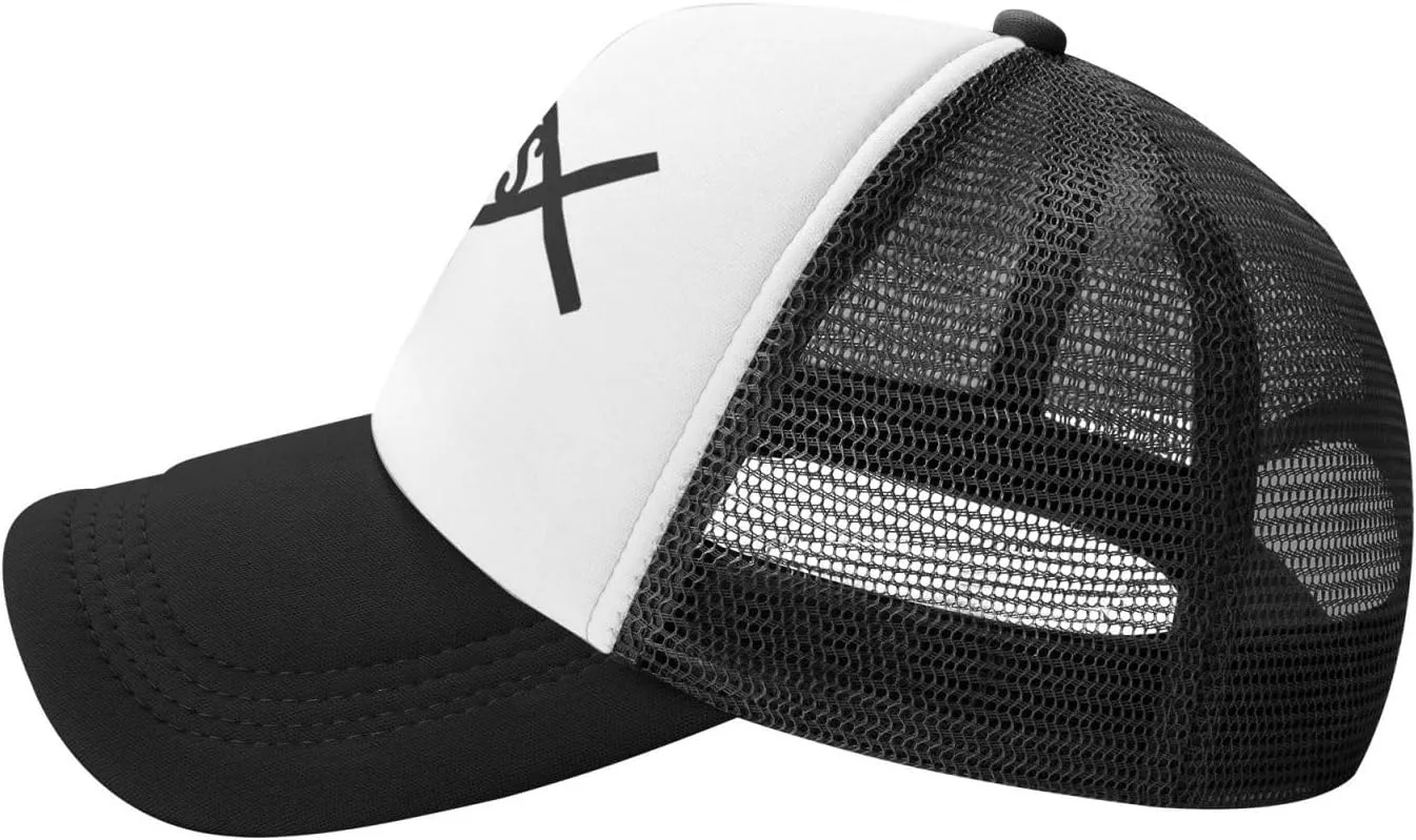 Jesus Fish Mesh Trucker Hat Men Baseball Cap Men Ponytail Hat Women Dad Hat Adjustable Sun Hat Black