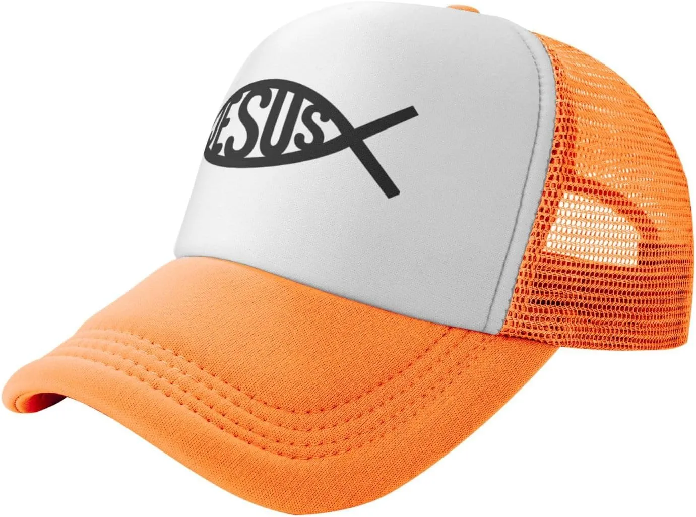 Jesus Fish Mesh Trucker Hat Men Baseball Cap Men Ponytail Hat Women Dad Hat Adjustable Sun Hat Black