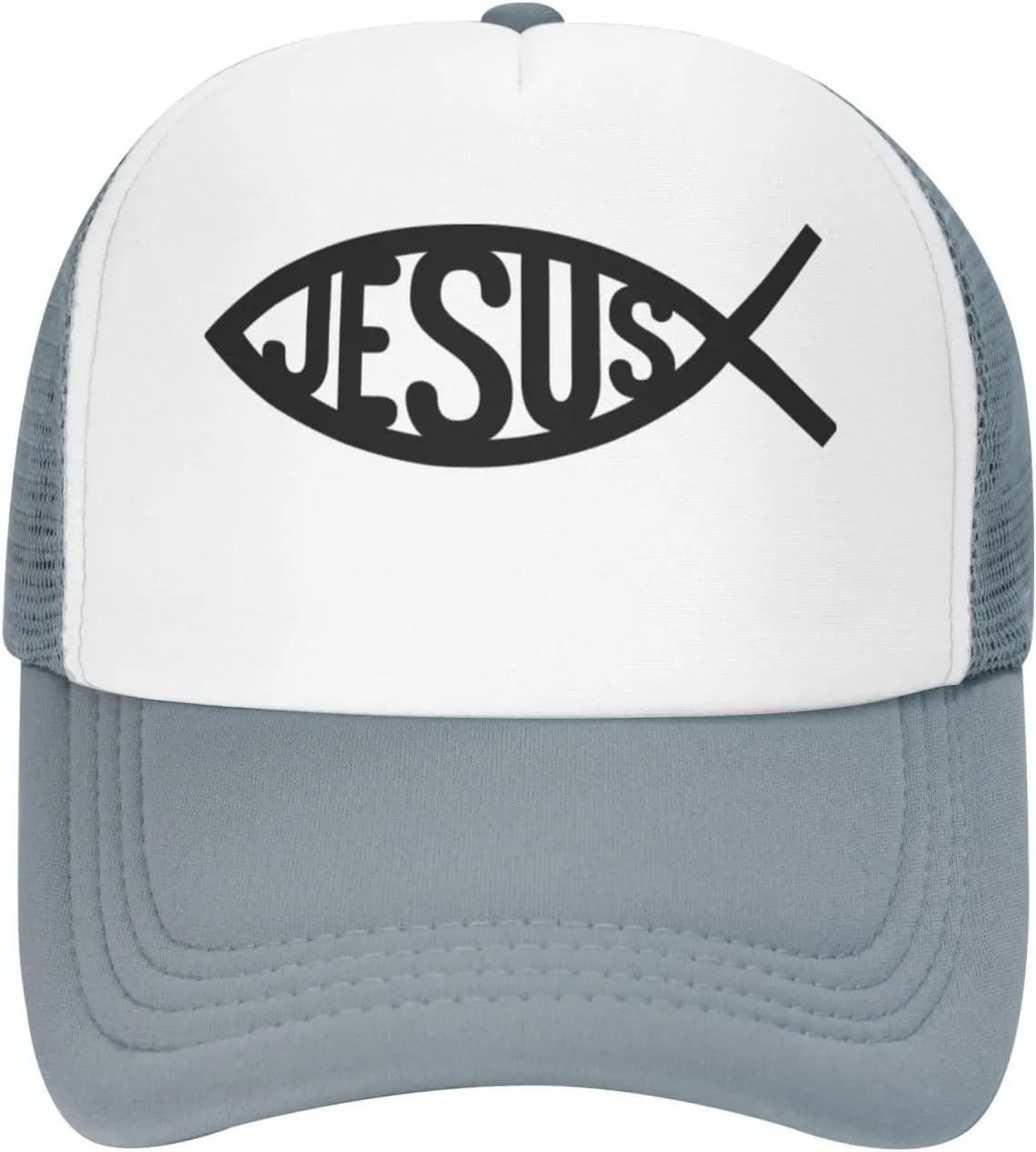 Jesus Fish Mesh Trucker Hat Men Baseball Cap Men Ponytail Hat Women Dad Hat Adjustable Sun Hat Black