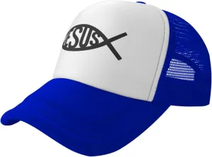 Jesus Fish Mesh Trucker Hat Men Baseball Cap Men Ponytail Hat Women Dad Hat Adjustable Sun Hat Black