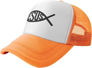 Jesus Fish Mesh Trucker Hat Men Baseball Cap Men Ponytail Hat Women Dad Hat Adjustable Sun Hat Black