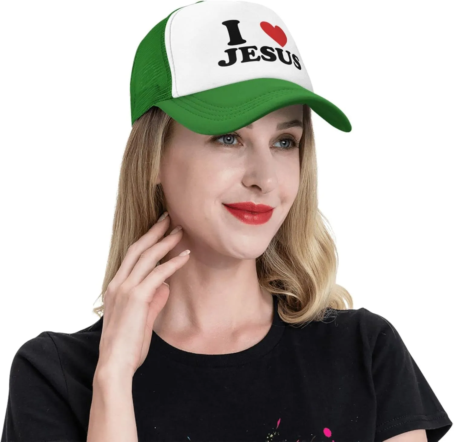 Jesus - I Love Jesus Trucker hat Mesh Baseball Cap Women Sun Hat Cowboy hat Men Hat Dad Hat Black