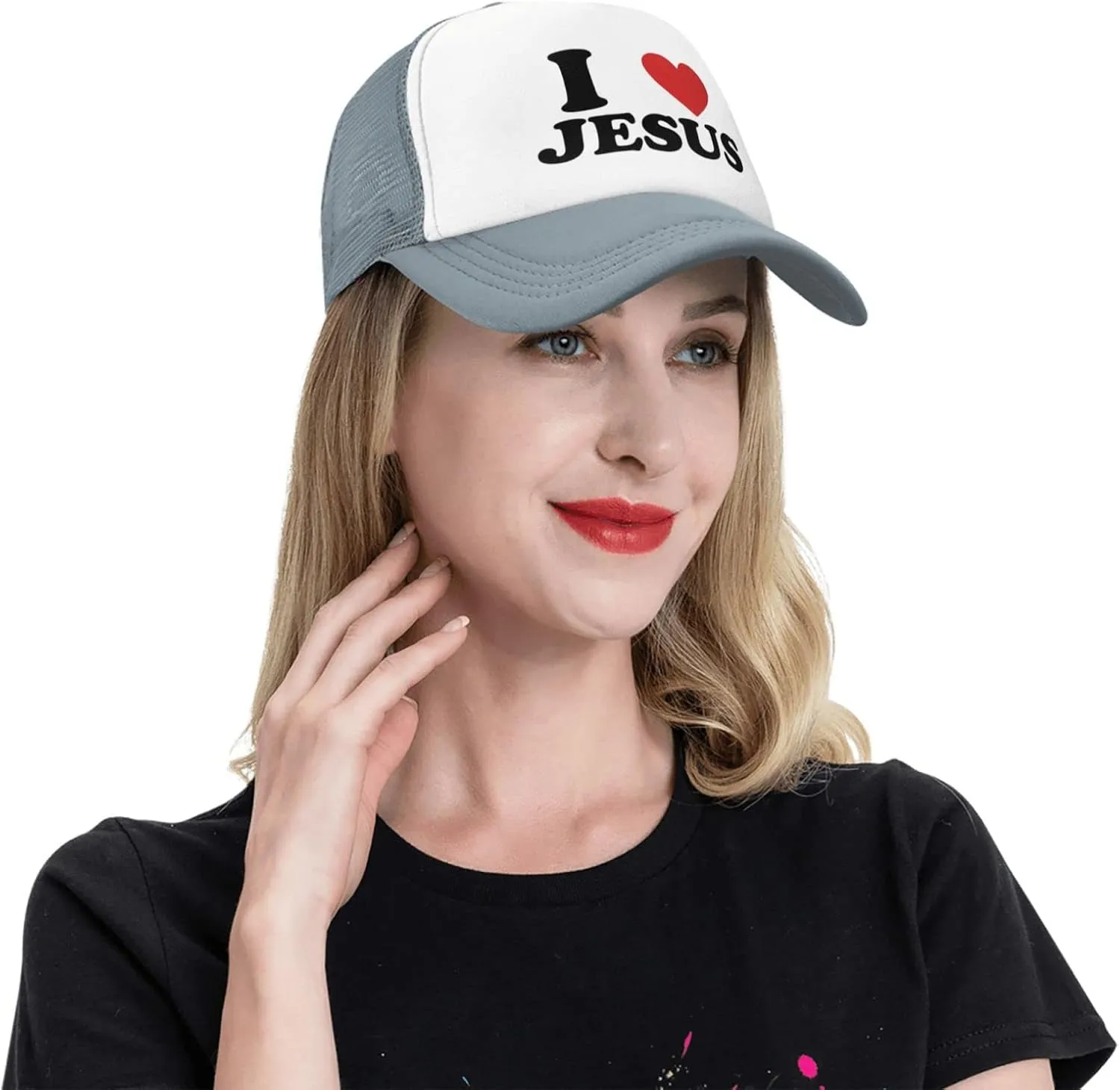 Jesus - I Love Jesus Trucker hat Mesh Baseball Cap Women Sun Hat Cowboy hat Men Hat Dad Hat Black