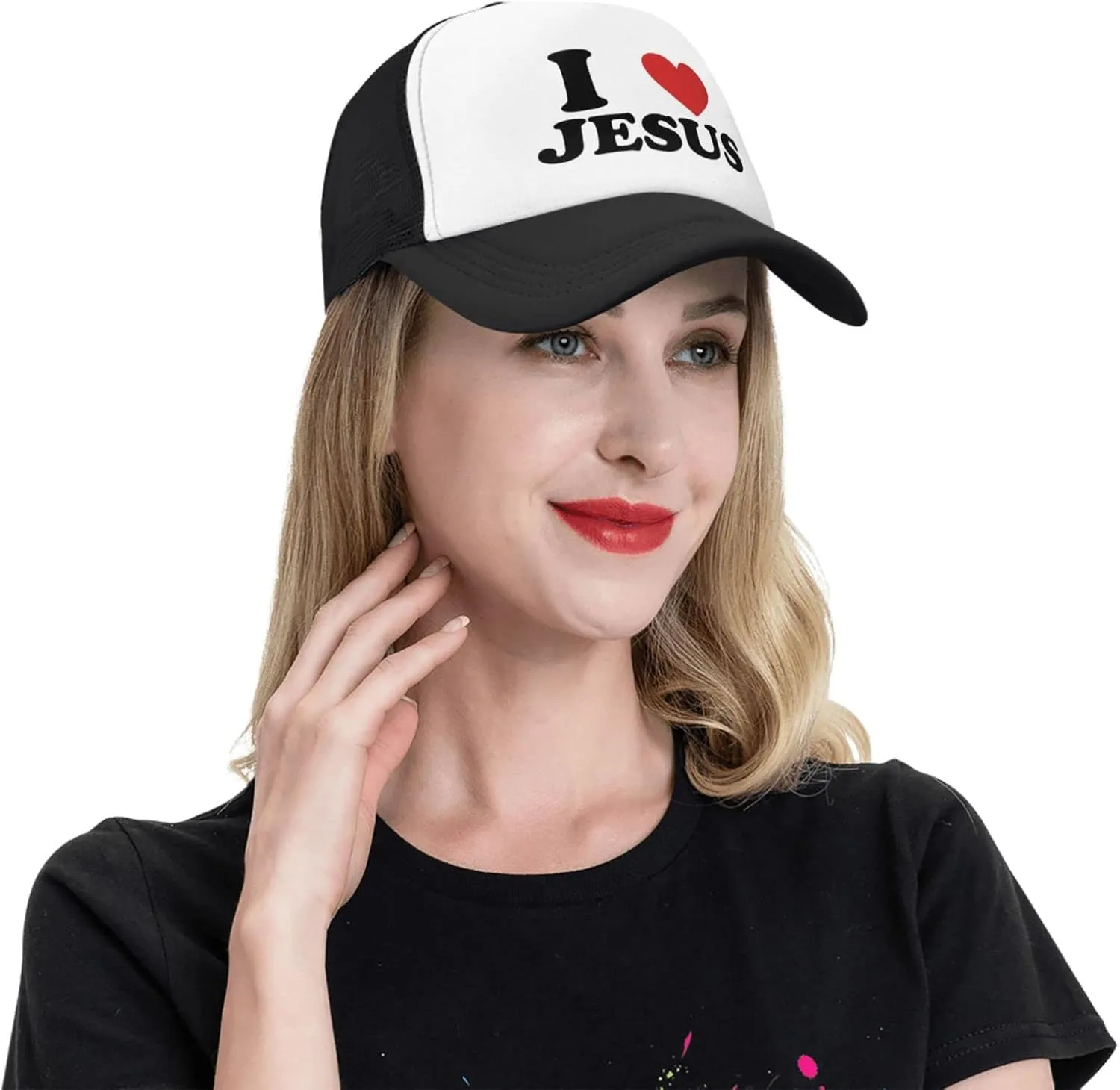 Jesus - I Love Jesus Trucker hat Mesh Baseball Cap Women Sun Hat Cowboy hat Men Hat Dad Hat Black