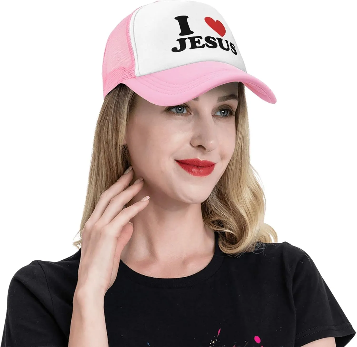 Jesus - I Love Jesus Trucker hat Mesh Baseball Cap Women Sun Hat Cowboy hat Men Hat Dad Hat Black