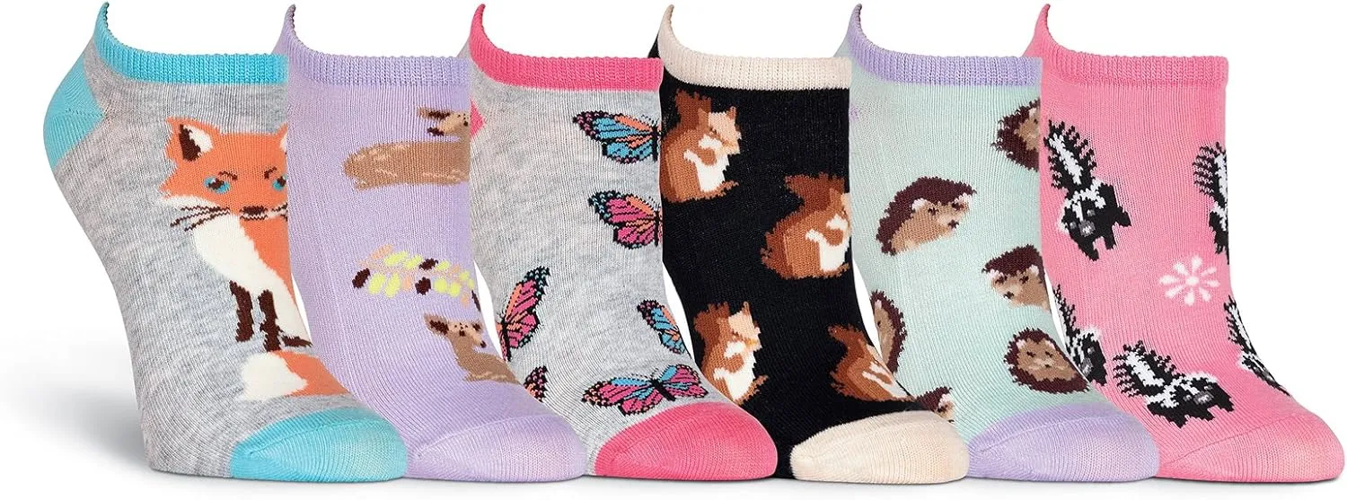 K. Bell Women's Fun Animal Low Cut Socks-6 Pairs-Cool & Cute Novelty Fashion No Show Gifts