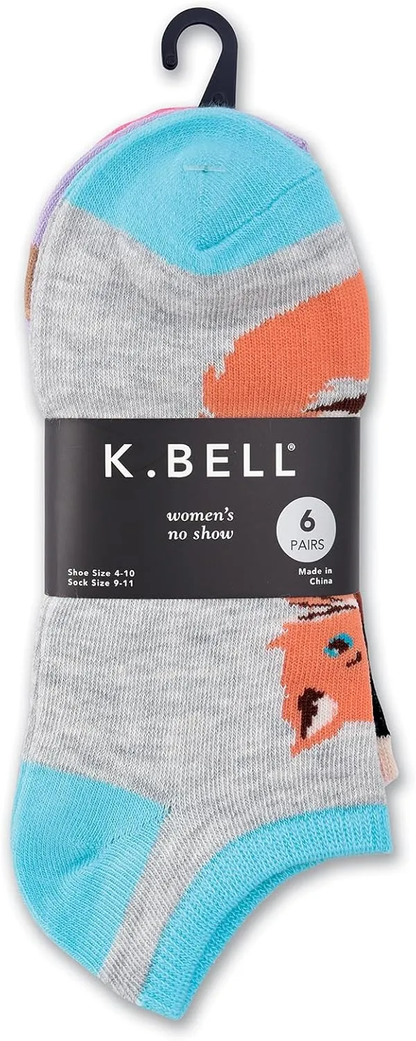 K. Bell Women's Fun Animal Low Cut Socks-6 Pairs-Cool & Cute Novelty Fashion No Show Gifts