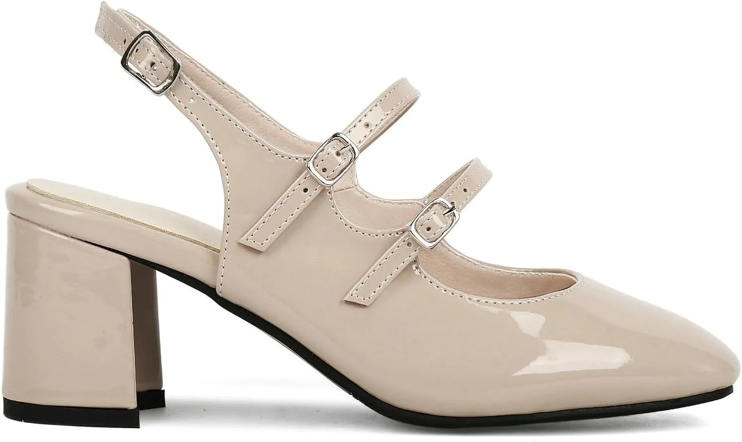 KysBloes Women Square Toe Slingback Pumps Patent Leather Chunky Heel Mary Janes Comfortable Strappy Pumps