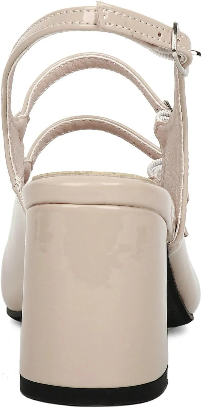 KysBloes Women Square Toe Slingback Pumps Patent Leather Chunky Heel Mary Janes Comfortable Strappy Pumps