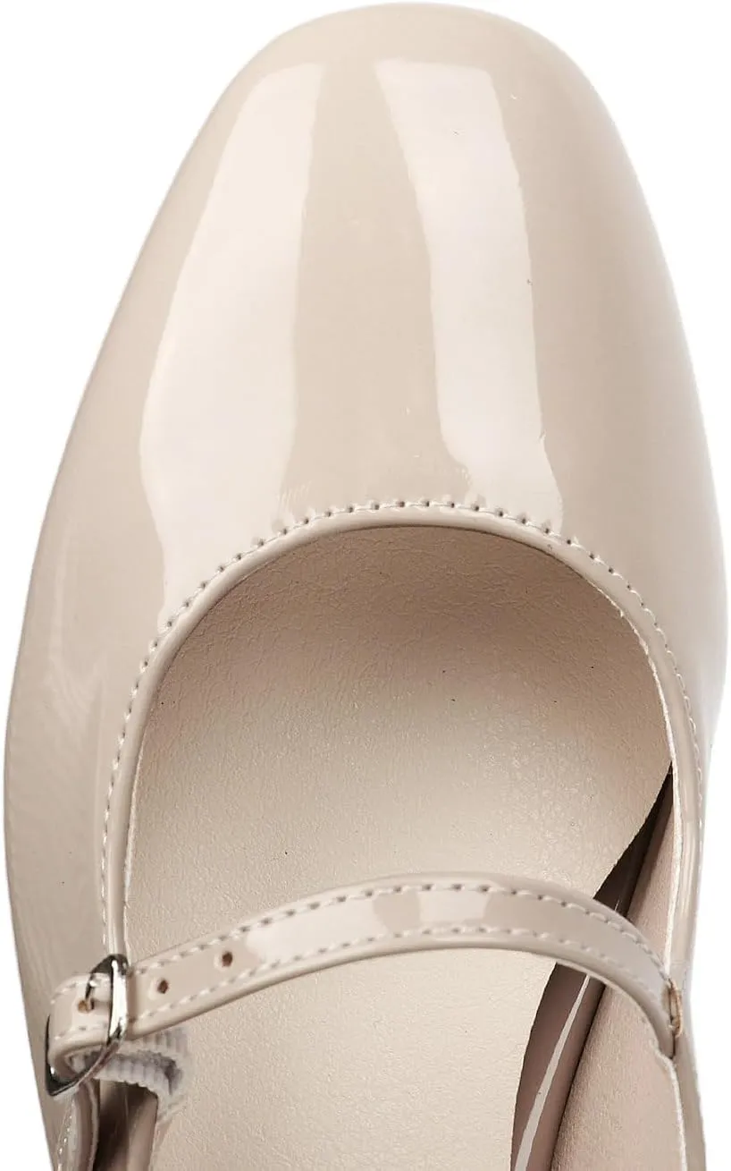 KysBloes Women Square Toe Slingback Pumps Patent Leather Chunky Heel Mary Janes Comfortable Strappy Pumps