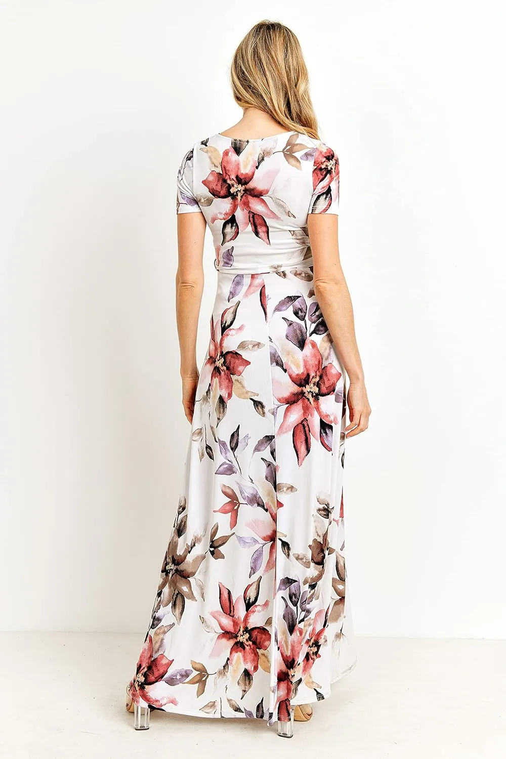 LaClef Women's Faux Wrap Maternity Maxi Dress with Adjustable Belt