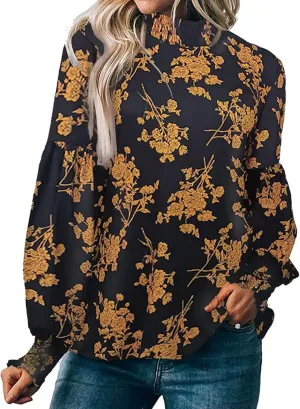 Ladmous Womens Button Back Tops Balloon Sleeve Loose Casual Workout O Neck Blouses