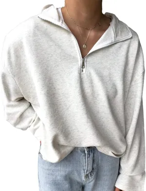LAVASEON Womens Oversized Half Zip Lapel Sweatshirt Solid Color Casual Long Sleeve Cropped Pullover Top