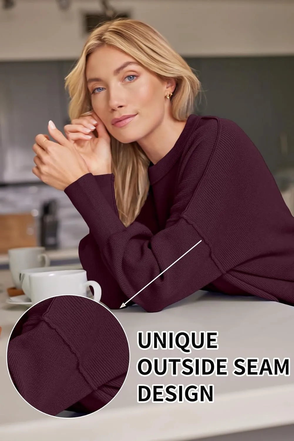 LILLUSORY Women's Oversized Batwing Sweaters 2025 Fall Outfits Trendy Crewneck Knit Side Slit Fashion Pullover Tops