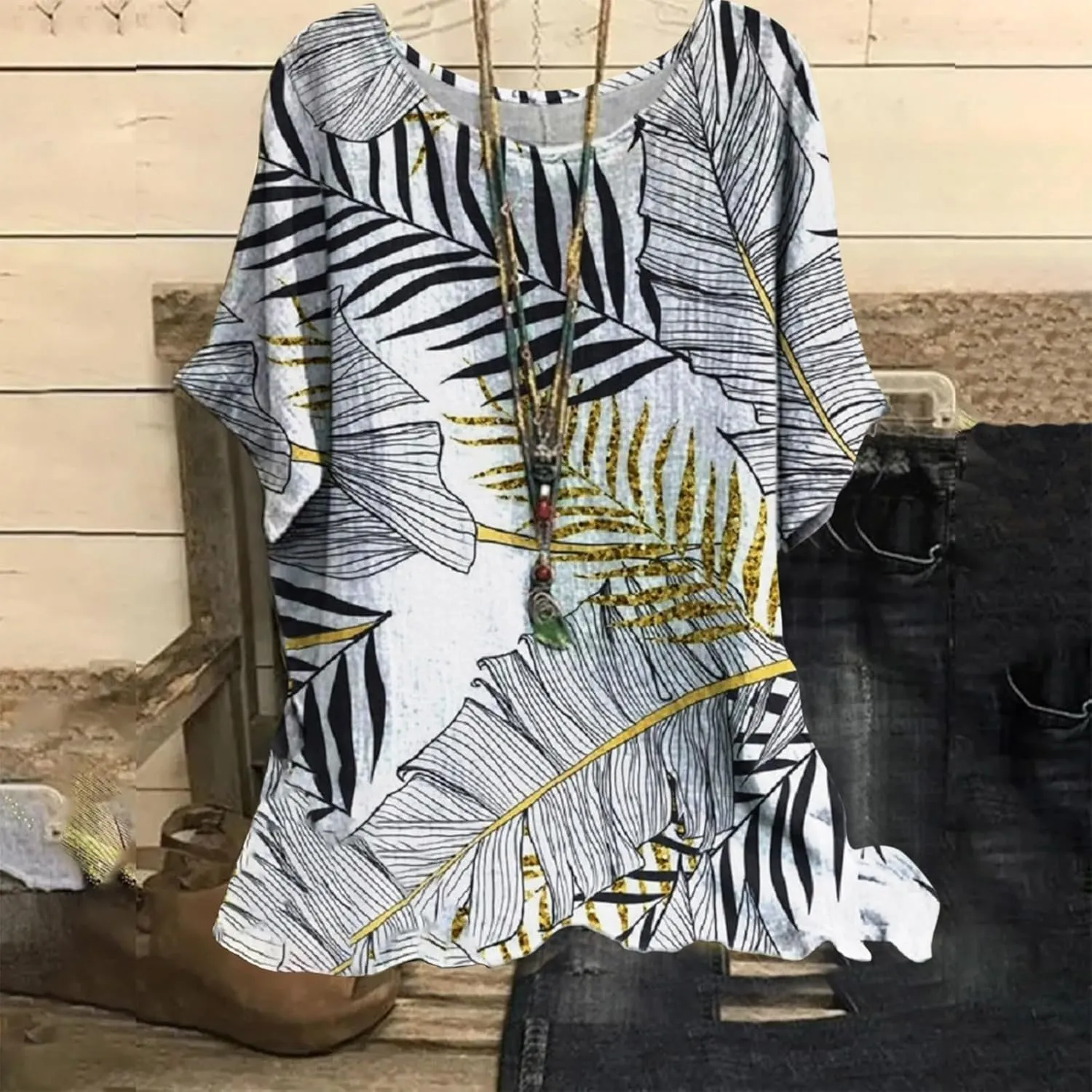 Linen Shirts for Women Summer 2025 Plus Size Crewneck Short Sleeve Blouses Loose Casual Fashion Printed Boho Tops