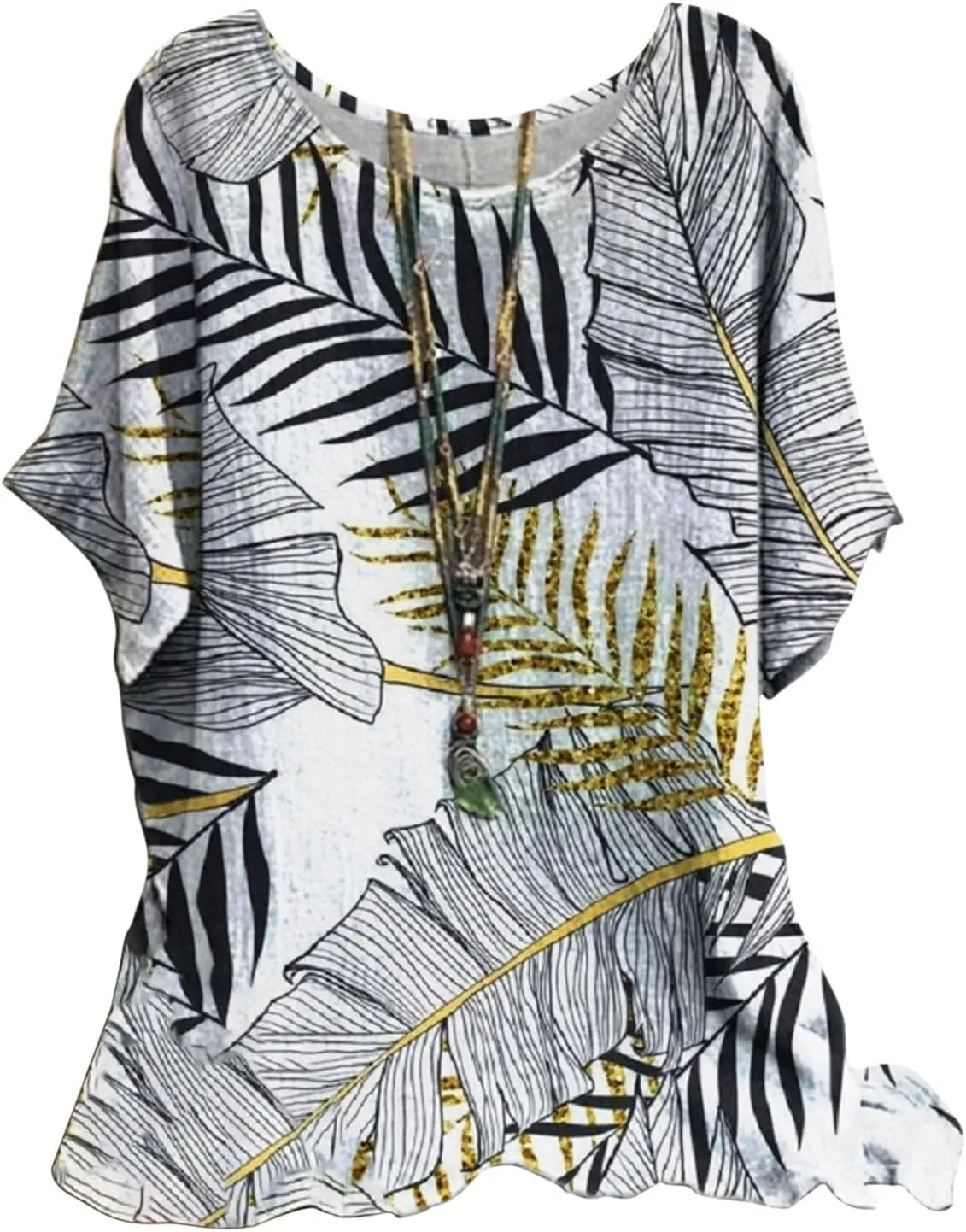 Linen Shirts for Women Summer 2025 Plus Size Crewneck Short Sleeve Blouses Loose Casual Fashion Printed Boho Tops