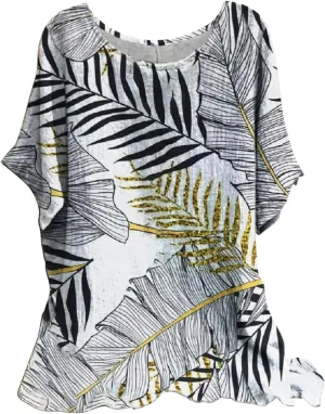 Linen Shirts for Women Summer 2025 Plus Size Crewneck Short Sleeve Blouses Loose Casual Fashion Printed Boho Tops