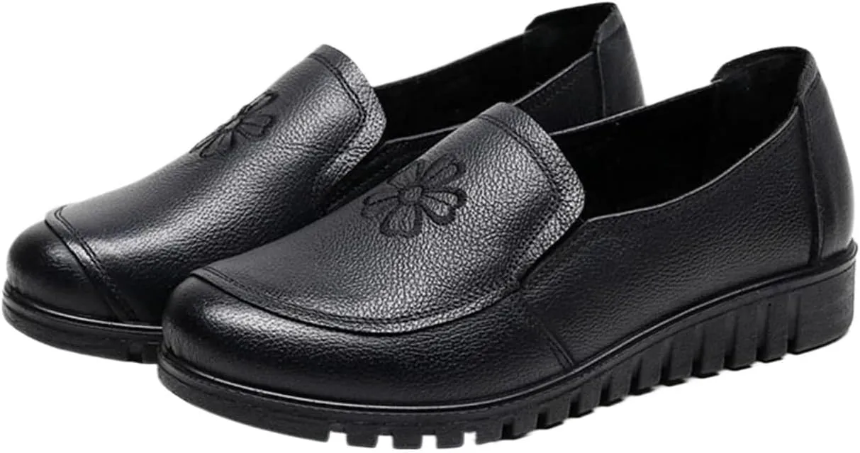 Loafers for Women Flats Genuine Leather Patent Flower Shoes for Women Round Toe Office Style for Spring & Autumn