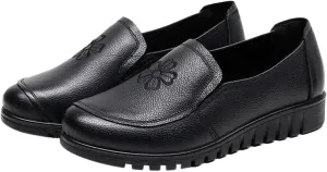 Loafers for Women Flats Genuine Leather Patent Flower Shoes for Women Round Toe Office Style for Spring & Autumn