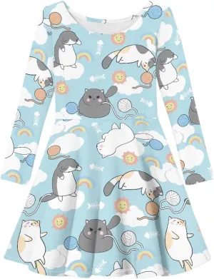 Long Sleeve Dresses for Little Girls Casual Twirly Dresses for Girls 3-16 Years Old