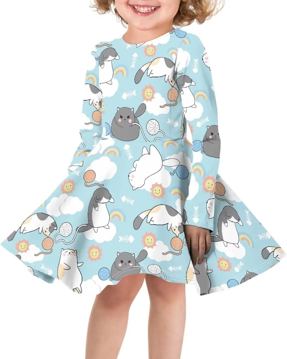 Long Sleeve Dresses for Little Girls Casual Twirly Dresses for Girls 3-16 Years Old
