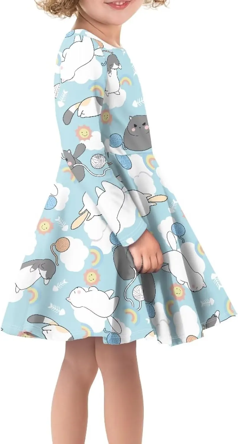 Long Sleeve Dresses for Little Girls Casual Twirly Dresses for Girls 3-16 Years Old