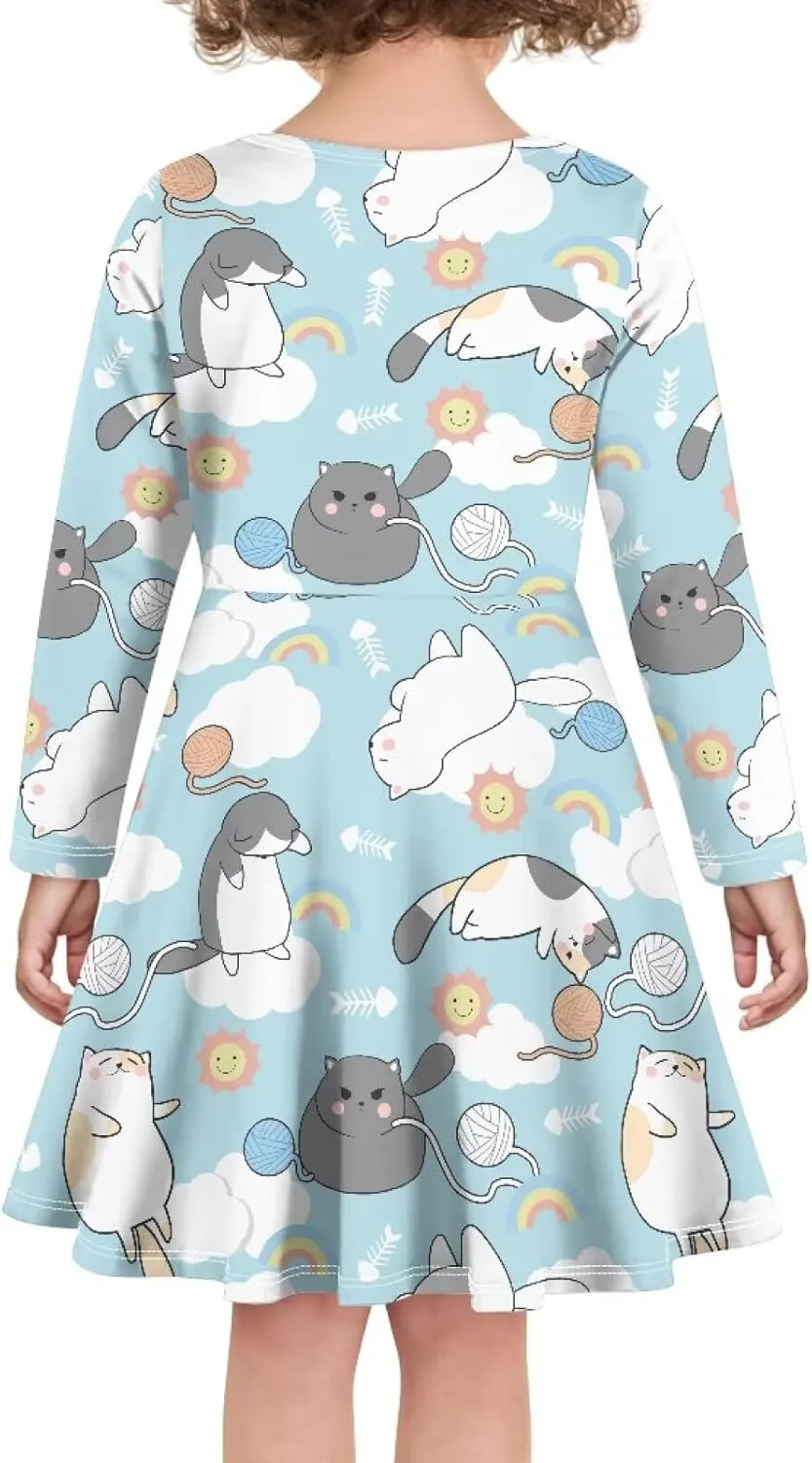 Long Sleeve Dresses for Little Girls Casual Twirly Dresses for Girls 3-16 Years Old