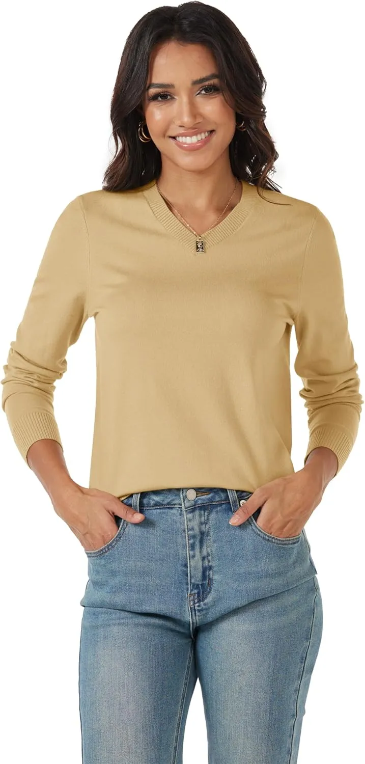 MAGCOMSEN Women's V Neck Sweater 2025 Spring Casual Long Sleeve Tops Knit Lightweight Pullover Sweaters Jumper