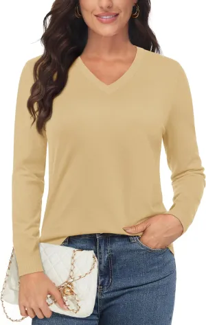 MAGCOMSEN Women's V Neck Sweater 2025 Spring Casual Long Sleeve Tops Knit Lightweight Pullover Sweaters Jumper